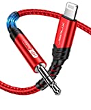 Lightning to 3.5mm iPhone AUX Cord 6FT, JSAUX [Apple MFi Certified] AUX Cord for iPhone Headphones Jack Compatible with iPhone 14/14 Plus/14Pro/13/13 Pro Max/12/12 Pro/11/X/XS/XR/8/Car Stereo-Red