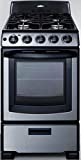 Summit Appliance PRO201SS 20' Wide Gas Range in Stainless Steel with Electronic Ignition (Spark), Indicator Lights, Backguard, Porcelain Construction, Upfront Controls, Oven Window, and Sealed Burners