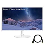 Samsung 27 inch Gaming Monitor for Business, Curved 1080p LED 60Hz Anti-Glare Display, AMD FreeSync, 4ms, 3000:1 Contrast Ratio, HDMI, VGA D-Sub, DisplayPort, White, with HDMI Cable