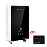 Tankless Water Heater Electric 240V, ECOTOUCH 5.5KW On Demand Hot Water Heater with Remote Control Digital Display,Electric Instant Hot Water Heater,Overheating Protection,Black