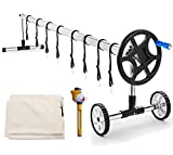 Nollapo 18 FT Pool Solar Cover Reel Set Above Ground Pool, Aluminum Swimming Inground Cover Roller with 1 Thermometer and 1 Reel Cover for Swimming Pool Solar Cover