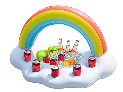 Jasonwell Inflatable Rainbow Cloud Drink Holder Floating Beverage Salad Fruit Serving Bar Pool Float Party Accessories Summer Beach Leisure Cup Bottle Holder Water Fun Decorations Toys Kids Adults