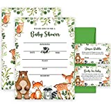 50 Woodland Baby Shower Invitations, Forest Woodland Greenery Invitations Macthing Envelpoes, Diaper Raffle Tickets, Book Request Cards, Forest Creatures Invitations