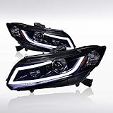 AUTOZENSATION Compatible with 2012-2014 Honda Civic 4DR 2012-2013 Honda Civic 2DR Headlights W/LED Light Bar Glossy Black Housing Smoke Lens L + R Pair Headlamp