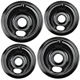 WB31M20 WB31M19 Porcelain Drip Pans by Blutoget - Replacement for GE Hotpoint Range Cooktop - Includes 2 6-Inch and 2 8-Inch Pans - 4 Pack (Black Porcelain)