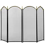 VIVOHOME 4 Panel 51.5 x 32 Inch Fireplace Screen Mesh Baby Safe Proof Fence Spark Guard Cover Ornate Wrought Iron Black Metal Fire Place Standing Gate