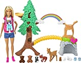 Barbie Wilderness Guide Interactive Playset with Blonde Doll (12-in), Outdoor Tree, Bridge, Overhead Rainbow, 10 Animals & More, Great Gift for Ages 3 Years Old & Up