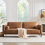 HIFIT Sofa Couches for Living Room, 79” Mid-Century Modern Couch, Breathable Faux Leather Couch, Loveseat Sofa with Upholstered Cushions/Pillows, 3-Seat Sofa for Living Room Apartment Office,Brown