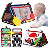 Tummy Time Baby Mirror Infant Toys Newborn Toys 0 3 Months Brain Development with Crinkle Cloth Book and Teether Black and White High Contrast Baby Toys 4 6 9 12 Month Boys Girls Crawling Sensory Toy