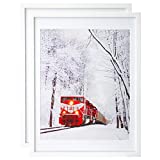 Egofine 18x24 Solid Wood Poster Frames Matted for 16x20 White - Acrylic Plexiglass Front for Wall Mounting Hanging Picture Frame Vertically or Horizontally, Set of 2