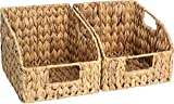 StorageWorks Water Hyacinth Wicker Baskets with Built-in Handles, Hand Woven Baskets for Organizing, 8 ½'L x 10 ¼'W x 7 ½'H, 2-Pack