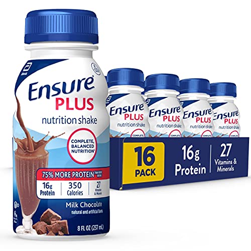 Ensure Plus Nutrition Shake with 13 grams of high-quality protein, Meal Replacement Shakes, Milk Chocolate, 8 Fl Oz (Pack of 16)