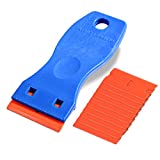 EHDIS 1.5' Plastic Razor Scraper with 10pcs Double Edged Plastic Blades for Removing Labels Stickers Decals on Glass Windows (Blue)