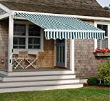 Diensweek Patio Awning Retractable Fully Assembled 8'x7', Manual Commercial Grade - Quality 100% 280G Ployester Window Door Sunshade Shelter - Deck Canopy Balcony P100 Series (Green/White Stripes)