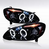 AUTOZENSATION Compatible with 2003-2008 Toyota Corolla 2008 LED Smoke Lens Glossy Black Housing Projector Headlights L + R Pair Headlamp