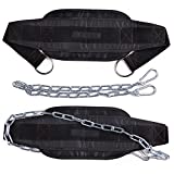 Visaman Fitness Dip Belt with Chain for Weight lifting, Dipping Pull Up Belt, Dip Belt Leather Attachment, Powerlifting, and Bodybuilding Workouts Belts, Comfortable Waist Support for Men & Women