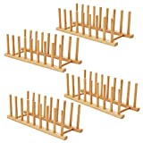 HBlife 4pcs Bamboo Dish Plate Bowl Cup Book Pot Lid Cutting Board Drying Rack Stand Drainer Storage Holder Organizer Kitchen Cabinet (Set of 4)