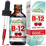 Organic Vitamin B12 Liquid - Sublingual Extra Strength 60 x 5000 mcg Drops, Methylcobalamin, Natural Cherry Flavor, Vegan, Maximize Absorption and Energy (B12)
