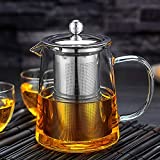 Glass Teapot Stovetop Safe - OBOR Tea Kettle with Removable Food Grade Stainless Steel Infuser & Lid for Blooming and Loose Leaf Tea Maker - 32oz/950ml
