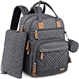 Diaper Bag Backpack, iniuniu Large Unisex Baby Bags for Boys Girls, Waterproof Travel Back Pack with Diaper Pouch, Washable Changing Pad, Pacifier Case and Stroller Straps, Dark Gray