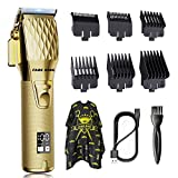 FADEKING Professional Hair Clippers for Men - Cordless Barber Clippers for Hair Cutting, Rechargeable 2600mAh Hair Beard Trimmer with LED Display & Quality Travel Storage Case (Gold)