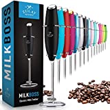 Zulay Original Milk Frother Handheld Foam Maker for Lattes - Whisk Drink Mixer for Coffee, Mini Foamer for Cappuccino, Frappe, Matcha, Hot Chocolate by Milk Boss (Black)