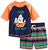 Simple Joys by Carter's Toddler Boys' Swimsuit Trunk and Rashguard, Orange/Blue, Ships, 5T