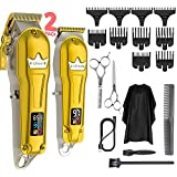 Ufree Hair Clippers for Men + T-Blade Trimmer Kit, Cordless Clippers for Hair Cutting Kit Professional Clippers Set for Men Women Kids, Barber Clipper with Guide Combs - Gift for Men (Gold)
