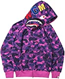 EUDOLAH Shark Hoodie Camo Print Cotton Sweater Casual Loose Zip Hoodie Jacket for Men WomenPurple-1,XX-Large