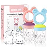 Baby Fruit Food Feeder Pacifier - 2 Packs Silicone Fresh Fruit Feeder BPA Free [All Sizes Silicone Food Pouches Included] (Blue&Pink)