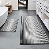 Bathroom Rugs and Mats Sets, 2 Piece Thick Absorbent Chenille Bath Mat Rug Set Non Slip, Soft Shaggy Bath Room Floor Mats for Bathroom, Machine Washable (20' x 47' Plus 16' x 24', Gray)
