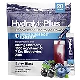Hydralyte Electrolyte Hydration Powder Packets - Immunity Boost: 1,000mg Vitamin C, 300mg Elderberry, Zinc, with Antioxidants | Lightly Sparkling | Instant Dissolve | All Natural Berry Blast, 20 ct