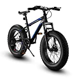 Elecony 20 Inch Fat Tire Bike Boys Girls Shimano 7 Speed Mountain Bike, Youth Front Suspension Fat Tire Bicycle, Dual Disc Brake Mountain Trail Bike, Beach Bicycle, Nunu-T100