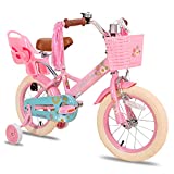 JOYSTAR Little Daisy 16 Inch Kids Bike for 4 5 6 7 Years Girls with Handbrake 16' Children Princess Bicycle with Training Wheels Basket Streamer Toddler Cycle Bikes Pink