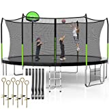 SKOK Trampolines 14FT Recreational Trampoline with Enclosure Net,Outdoor Trampoline for Kids and Adults with Basketball Hoop, ASTM Approved Jump Trampoline with Spring Pad Jumping Mat & Ladder