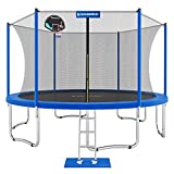 SONGMICS Trampoline with Enclosure Outdoor 14FT with Basketball Hoop, Safety Net, Jumping Mat, Replacement Pad, TÜV Rheinland Certificated According to ASTM and GS USTR14BU