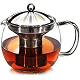 Teapot with Infuser for Loose Tea - 40oz, 3-4 Cup Tea Infuser, Clear Glass Tea Kettle Pot with Strainer & Warmer - Loose Leaf, Iced Tea Maker & Brewer