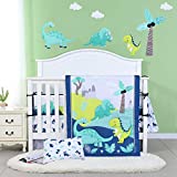 JISEN 3 Piece Crib Bedding Set Crib Quilt Crib Sheet Pillowcase - Soft Microfiber Printed Dinosaur Nursery Set for Baby Boys or Girls