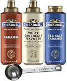Ghirardelli Sea Salt Caramel, White Chocolate and Caramel Flavored Sauce 16 oz Bottles (Pack of 3) with Ghirardelli Stamped Barista Spoon