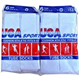USA Sport Men's Cotton Athletic Tube Socks Size 9-15 Made in USA (White, 12)