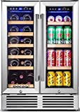 BODEGA Wine and Beverage Refrigerator, 24 Inch Dual Zone Wine Cooler, with Memory Temperature Control and 2 Safety Locks,Soft LED Light Hold 19 Bottles and 57 Cans, Built-In or Freestanding