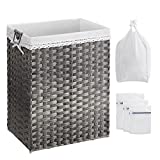 SONGMICS Laundry Hamper, 90L Rattan-Look Laundry Storage Basket with 2 Removable Liner Bags and 3 Mesh Laundry Bags, Handles, Toy Storage, for Bathroom, Bedroom, Small Spaces, Gray ULCB390G01