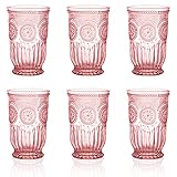 Pink Glassware set of 6 vintage drinking glasses, Dishwasher safe colored glassware with matching pink wine glasses or short pink glass cups for everyday use or as pretty glassware Wedding glasses