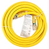 EP 25 Ft Lighted Outdoor Extension Cord - 10/3 SJTW Heavy Duty Yellow Extension Cable with 3 Prong Grounded Plug for Safety, UL Listed