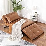 Vonanda Faux Leather Ottoman Sofa Bed,Small Modern Couch Multi-Position Convertible with Selected Leather Fabrics and Unique Sturdy Frame for Small Space, Caramel