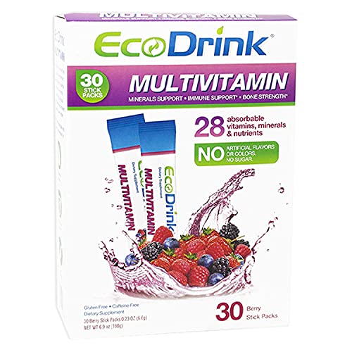 EcoDrink Complete Multivitamin Mix Drink. Berry Flavor - 30 Count Refill Pack (Bottle not included)