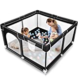 Baby Playpen, Playpen for Babies and Toddlers, Indoor & Outdoor Playard Kids Activity Center with Anti-Slip Base, Sturdy Safety Play Yard with Soft Breathable Mesh (Black, 50'×50')