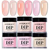 AZUREBEAUTY Dip Powder Set 6 Pcs Translucent Nude Pink Sheer Color, Natural Clear Dipping Powder Milky Jelly Effect French Nail Art Starter Manicure Salon DIY at Home