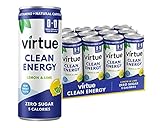 Virtue Clean Energy - Zero Sugar Natural Energy Drink, 12 Pack (Lemon & Lime, 8.4oz)