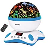 Moredig Baby Projector, Night Light for Kids with Timer and Remote 12 Songs 360 Degree Rotating 8 Colorful Lights for Birthday, Party - Blue